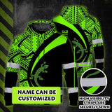 Hi Vis Hoodie Reflective Tapes Green Neon Hawaii Custom Name Safety Workwear For Workers, Truckers, Operators