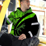 Hi Vis Hoodie Reflective Tapes Green Neon Hawaii Custom Name Safety Workwear For Workers, Truckers, Operators