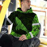 Hi Vis Hoodie Reflective Tapes Green Neon Hawaii Whale Custom Name Safety Workwear For Workers, Truckers, Operators