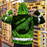 Hi Vis Hoodie Reflective Tapes Green Neon Hawaii Whale Custom Name Safety Workwear For Workers, Truckers, Operators
