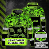 Hi Vis Hoodie Reflective Tapes Green Neon Hawaiian Polynesian Tribal Custom Name Safety Workwear For Workers, Truckers, Operators