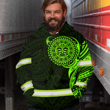 Hi Vis Hoodie Reflective Tapes Green Neon Hawaiian Polynesian Tribal Custom Name Safety Workwear
