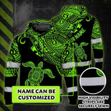 Hi Vis Hoodie Reflective Tapes Green Neon Turtle Hawaii Custom Name Safety Workwear For Workers, Truckers, Operators