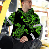 Hi Vis Hoodie Reflective Tapes Green Neon Turtle Hawaii Custom Name Safety Workwear For Workers, Truckers, Operators