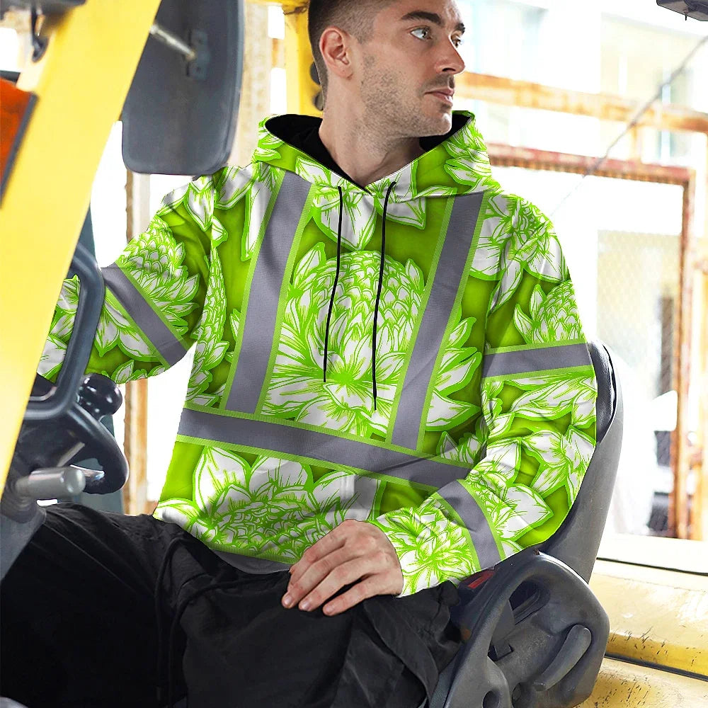 Hi Vis Hoodie Reflective Tapes Green Neon White Protea Custom Name Safety Workwear For Workers, Truckers, Operators
