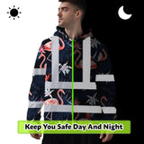 Hi Vis Hoodie Reflective Tapes Hawaii Flamingo 2 Custom Name Safety Workwear For Workers, Truckers, Operators