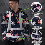 Hi Vis Hoodie Reflective Tapes Hawaii Flamingo 2 Custom Name Safety Workwear For Workers, Truckers, Operators