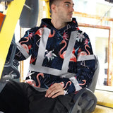 Hi Vis Hoodie Reflective Tapes Hawaii Flamingo 2 Custom Name Safety Workwear For Workers, Truckers, Operators