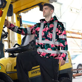 Hi Vis Hoodie Reflective Tapes Hawaii Flamingo Custom Name Safety Workwear For Workers, Truckers, Operators