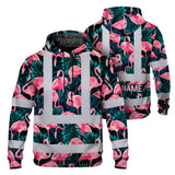 Hi Vis Hoodie Reflective Tapes Hawaii Flamingo Custom Name Safety Workwear For Workers, Truckers, Operators