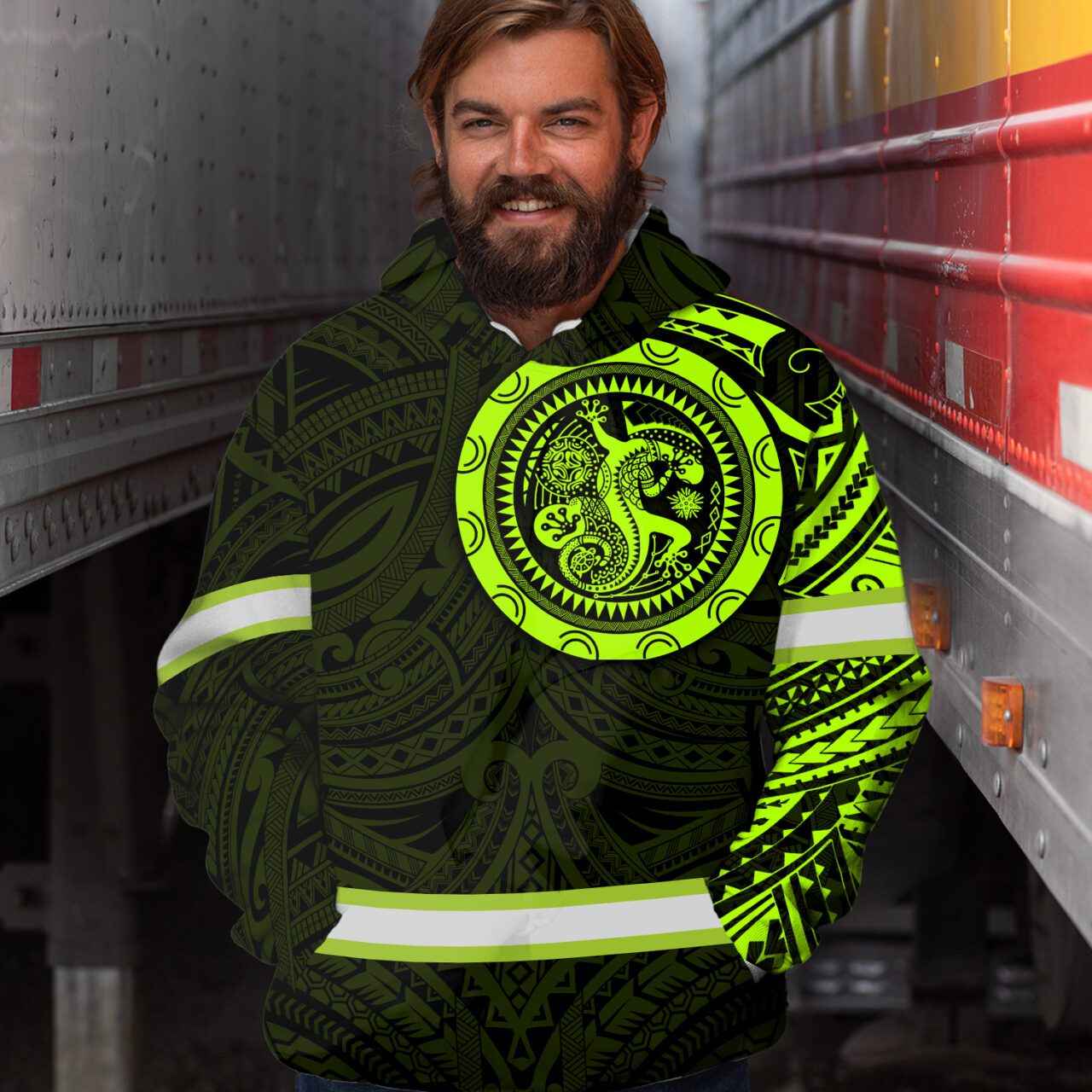 Hi Vis Hoodie Reflective Tapes Hawaiian Custom Name Safety Workwear