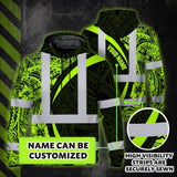 Hi Vis Hoodie Reflective Tapes Hawaiian Polynesian Tribal Custom Name Safety Workwear For Workers, Truckers, Operators