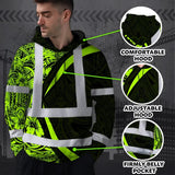 Hi Vis Hoodie Reflective Tapes Hawaiian Polynesian Tribal Custom Name Safety Workwear For Workers, Truckers, Operators