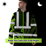 Hi Vis Hoodie Reflective Tapes Hawaiian Polynesian Tribal Custom Name Safety Workwear For Workers, Truckers, Operators