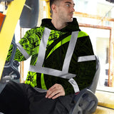Hi Vis Hoodie Reflective Tapes Hawaiian Polynesian Tribal Custom Name Safety Workwear For Workers, Truckers, Operators