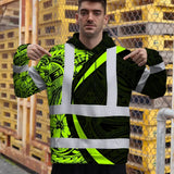 Hi Vis Hoodie Reflective Tapes Hawaiian Polynesian Tribal Custom Name Safety Workwear For Workers, Truckers, Operators