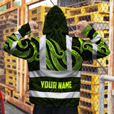 Hi Vis Hoodie Reflective Tapes Hawaiian Polynesian Tribal Custom Name Safety Workwear For Workers, Truckers, Operators