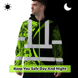 Hi Vis Hoodie Reflective Tapes Hawaiian Polynesian Tribal Custom Name Safety Workwear For Workers, Truckers, Operators
