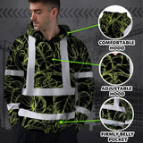 Hi Vis Hoodie Reflective Tapes Lime Neon Flowers Custom Name Safety Workwear For Workers, Truckers, Operators