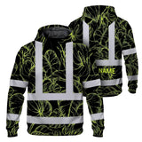 Hi Vis Hoodie Reflective Tapes Lime Neon Flowers Custom Name Safety Workwear For Workers, Truckers, Operators