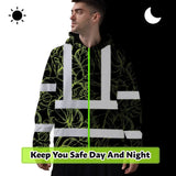 Hi Vis Hoodie Reflective Tapes Lime Neon Flowers Custom Name Safety Workwear For Workers, Truckers, Operators