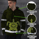 Hi Vis Hoodie Reflective Tapes Lime Neon Hawaii Turtle Custom Name Safety Workwear For Workers, Truckers, Operators