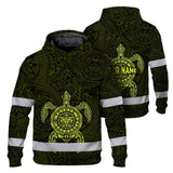 Hi Vis Hoodie Reflective Tapes Lime Neon Hawaii Turtle Custom Name Safety Workwear For Workers, Truckers, Operators