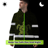 Hi Vis Hoodie Reflective Tapes Lime Neon Hawaii Turtle Custom Name Safety Workwear For Workers, Truckers, Operators