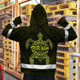 Hi Vis Hoodie Reflective Tapes Lime Neon Hawaii Turtle Custom Name Safety Workwear For Workers, Truckers, Operators