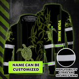 Hi Vis Hoodie Reflective Tapes Lime Neon Hawaiian Polynesian Tribal Custom Name Safety Workwear For Workers, Truckers, Operators