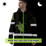 Hi Vis Hoodie Reflective Tapes Lime Neon Hawaiian Polynesian Tribal Custom Name Safety Workwear For Workers, Truckers, Operators