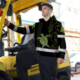 Hi Vis Hoodie Reflective Tapes Lime Neon Hawaiian Polynesian Tribal Custom Name Safety Workwear For Workers, Truckers, Operators