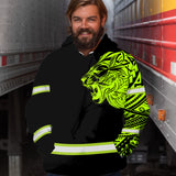 Hi Vis Hoodie Reflective Tapes Lion Hawaiian Polynesian Tribal Custom Name Safety Workwear For Workers, Runners, Cyclists