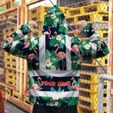 Hi Vis Hoodie Reflective Tapes Neon Pink Flowers 2 Custom Name Safety Workwear For Workers, Truckers, Operators