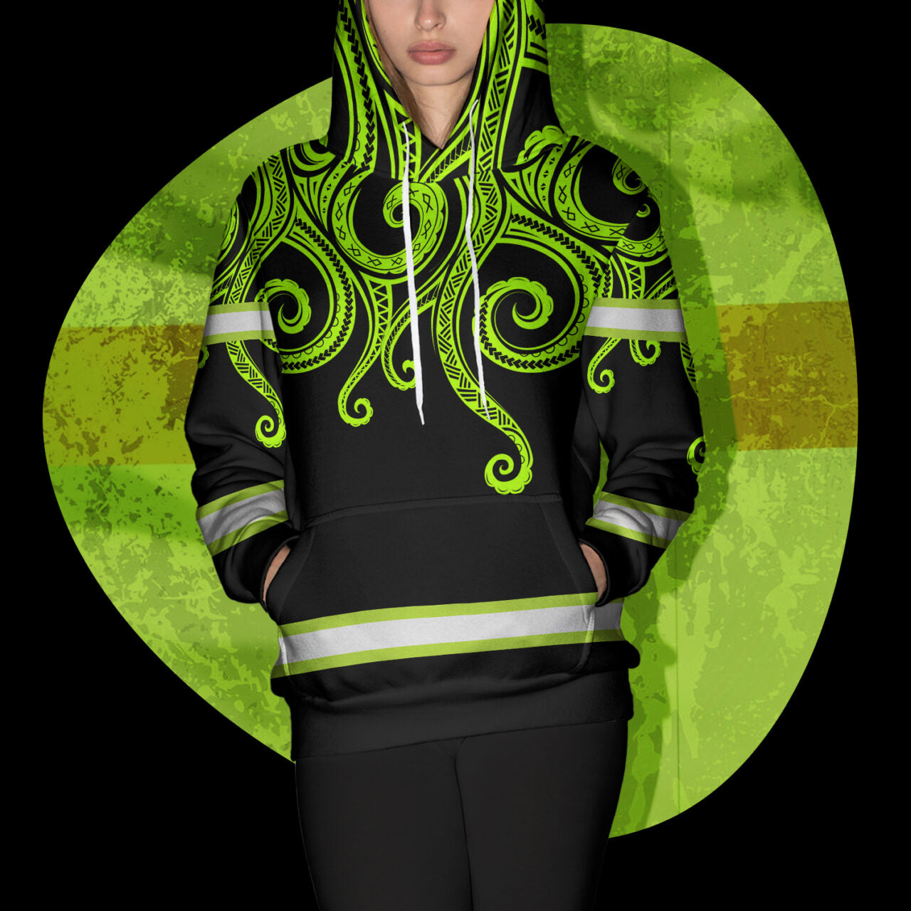 Hi Vis Hoodie Reflective Tapes Octopus Hawaiian Polynesian Tribal Custom Name Safety Workwear