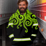 Hi Vis Hoodie Reflective Tapes Octopus Hawaiian Polynesian Tribal Custom Name Safety Workwear