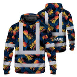 Hi Vis Hoodie Reflective Tapes Orange Neon And Dark Blue Custom Name Safety Workwear For Workers, Truckers, Operators