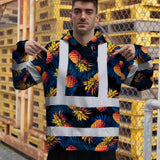 Hi Vis Hoodie Reflective Tapes Orange Neon And Dark Blue Custom Name Safety Workwear For Workers, Truckers, Operators