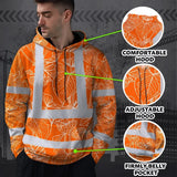 Hi Vis Hoodie Reflective Tapes Orange Neon Flowers Custom Name Safety Workwear For Workers, Truckers, Operators