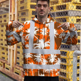 Hi Vis Hoodie Reflective Tapes Orange Neon Flowers Custom Name Safety Workwear For Workers, Truckers, Operators