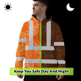Hi Vis Hoodie Reflective Tapes Orange Neon Flowers Custom Name Safety Workwear For Workers, Truckers, Operators