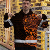 Hi Vis Hoodie Reflective Tapes Orange Neon Hawaiian Polynesian Tribal Custom Name Safety Workwear For Workers, Truckers, Operators