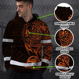 Hi Vis Hoodie Reflective Tapes Orange Neon Hawaiian Polynesian Tribal Custom Name Safety Workwear For Workers, Truckers, Operators