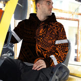 Hi Vis Hoodie Reflective Tapes Orange Neon Hawaiian Polynesian Tribal Custom Name Safety Workwear For Workers, Truckers, Operators