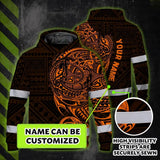 Hi Vis Hoodie Reflective Tapes Orange Neon Hawaiian Polynesian Tribal Custom Name Safety Workwear For Workers, Truckers, Operators