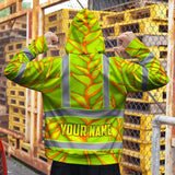 Hi Vis Hoodie Reflective Tapes Orange Neon Lime Heliconia Custom Name Safety Workwear For Workers, Truckers, Operators