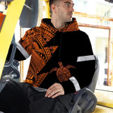 Hi Vis Hoodie Reflective Tapes Orange Neon Turtle Hawaii Custom Name Safety Workwear For Workers, Truckers, Operators