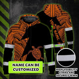 Hi Vis Hoodie Reflective Tapes Orange Neon Turtle Hawaii Custom Name Safety Workwear For Workers, Truckers, Operators