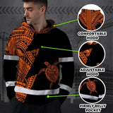 Hi Vis Hoodie Reflective Tapes Orange Neon Turtle Hawaii Custom Name Safety Workwear For Workers, Truckers, Operators