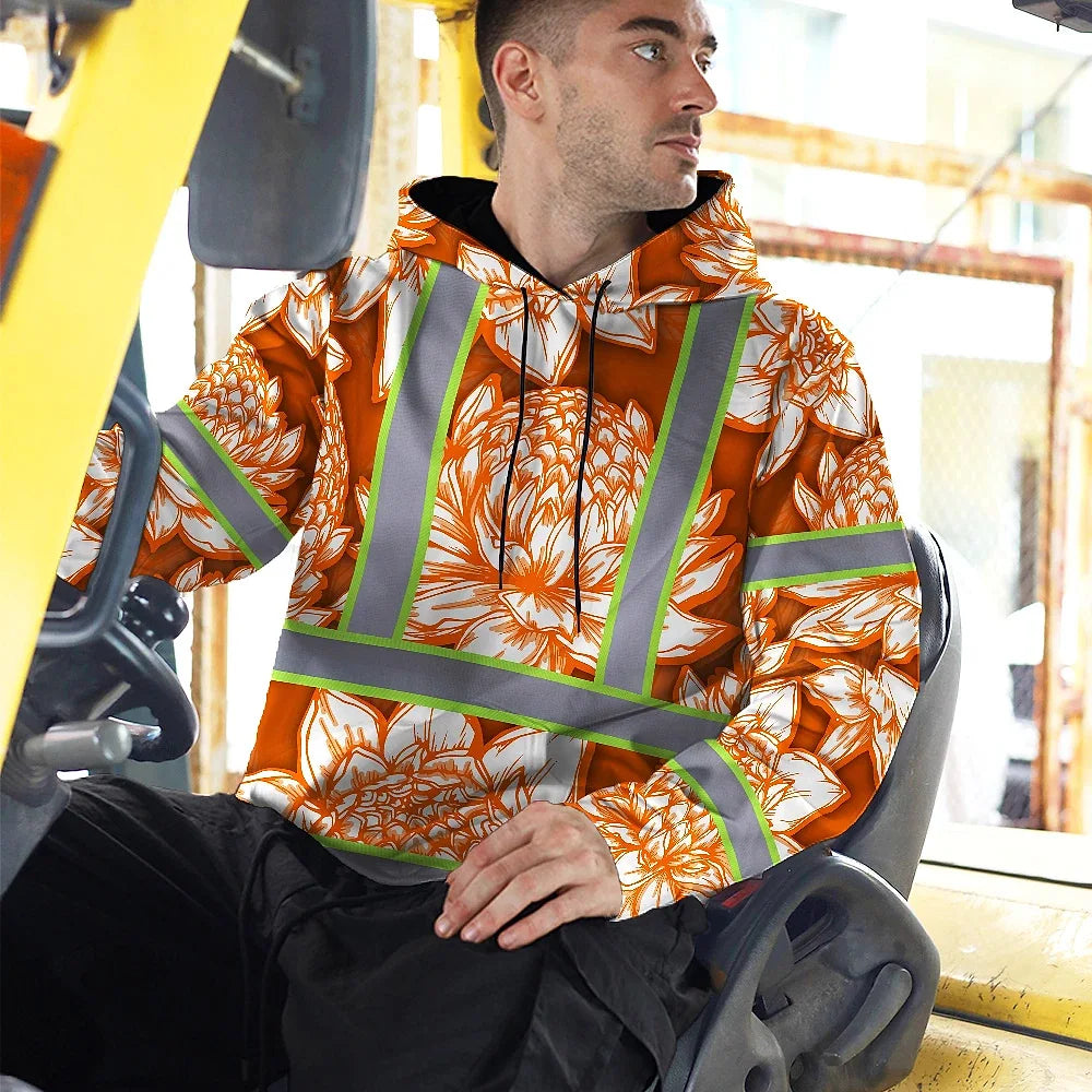 Hi Vis Hoodie Reflective Tapes Orange Neon White Protea Custom Name Safety Workwear For Workers, Truckers, Operators